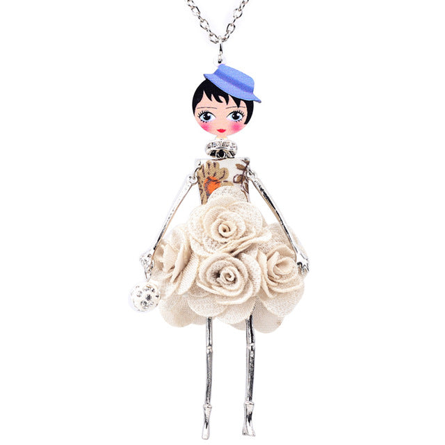 Bonsny Statement Flower Doll Necklace - Handmade French Doll Pendant Fashion Jewelry for Women