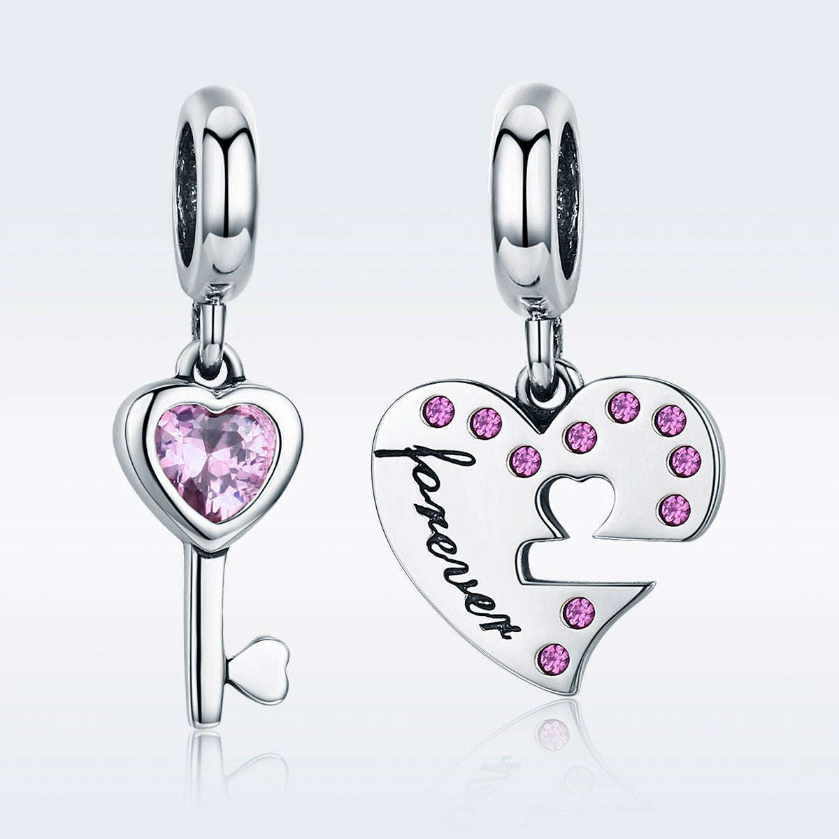 Sterling 925 Silver Heart Lock and Key Pendant for Pandora & European Charm Bracelets