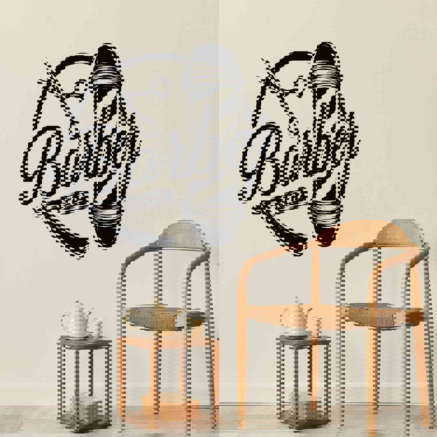 Vinyl Wall Decal Vintage Barber Shop Logo Design Made Mans Hair Stickers Mural (g8968)