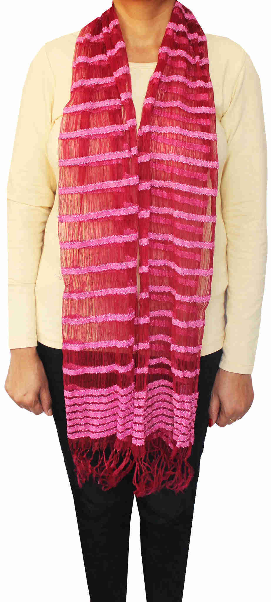 Women's Indian Silk Blended Scarf - Elegant Fashion Accessory (Maroon, 66 x 16 inches)