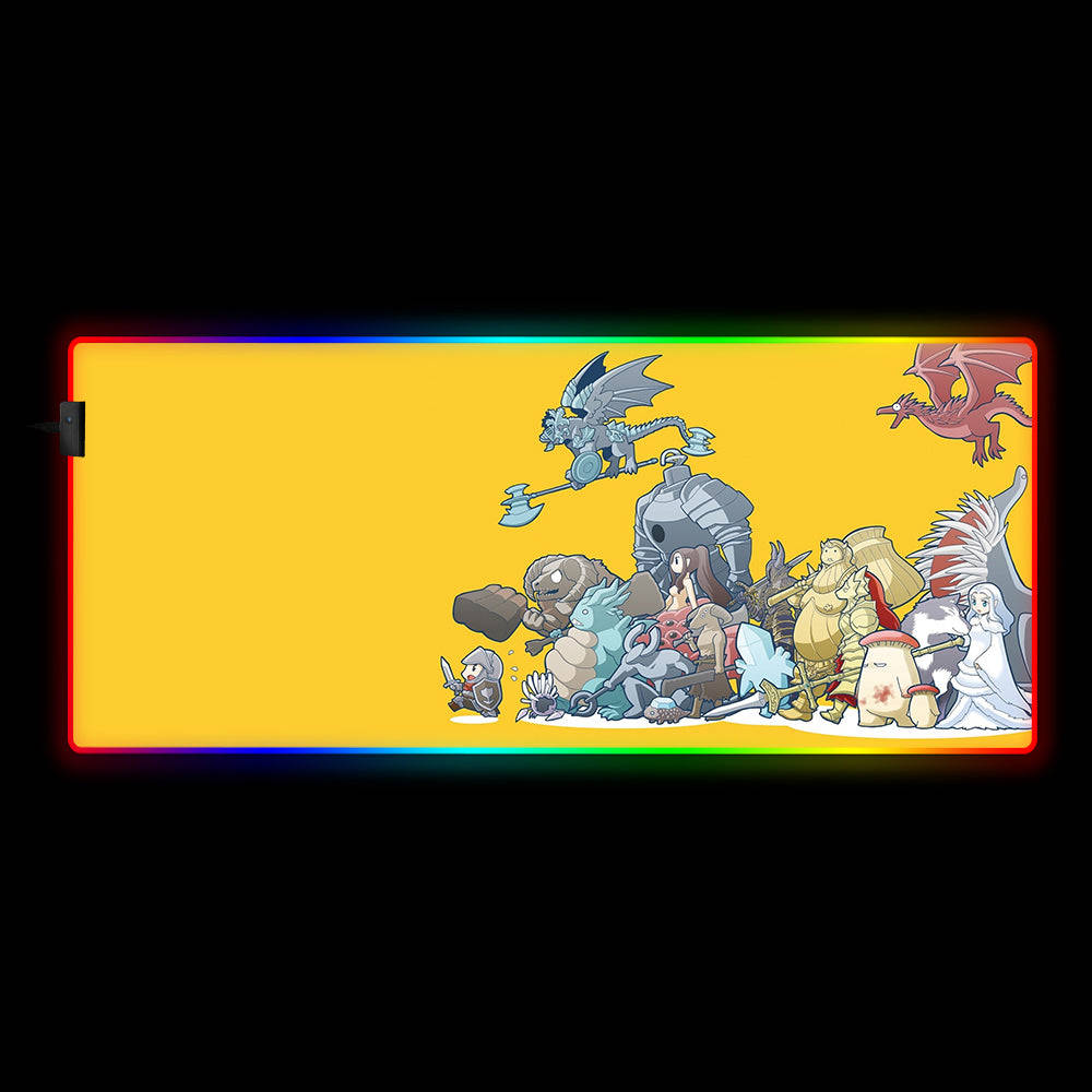 Dark Souls Cartoon Style RGB Gaming Mouse Pad with LED Lights, Large Size for Gamers