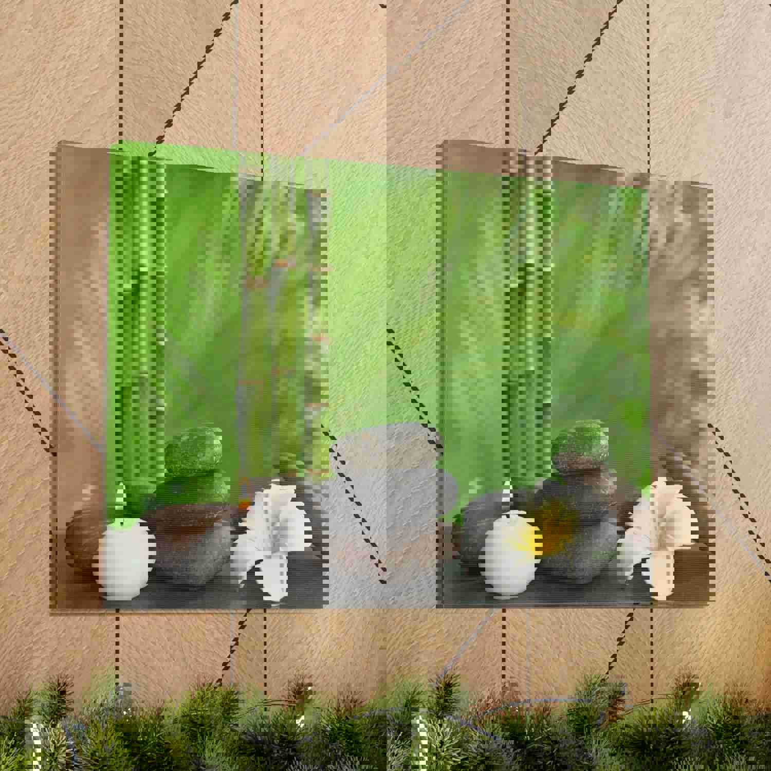 Stones on Table Forest Floral Nature Photography Canvas Wall Art - Ready-to-Hang Home Decor