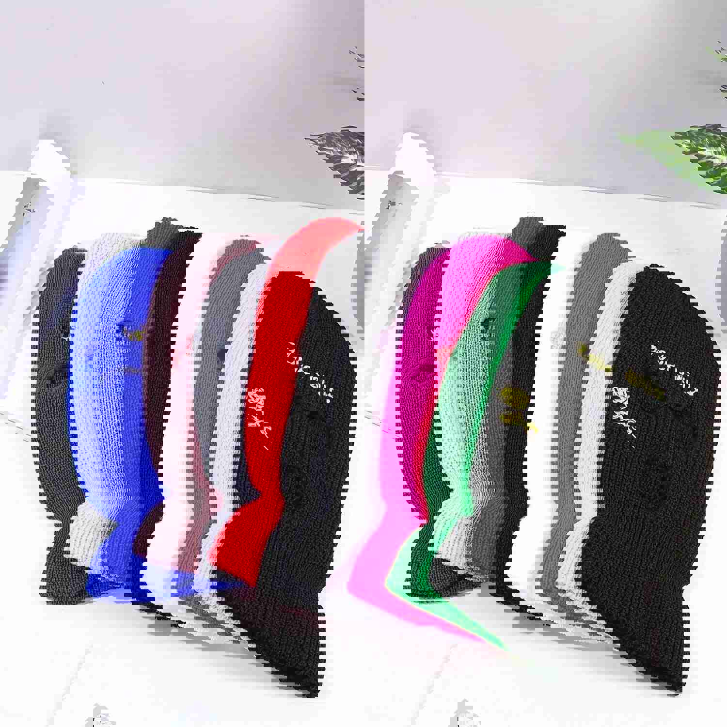 1pc Rose And Letter Embroidery Balaclava Knitted Full Face Cover - Windproof Neck Warmer For Cycling, Skiing, And Outdoor Activities - Unisex