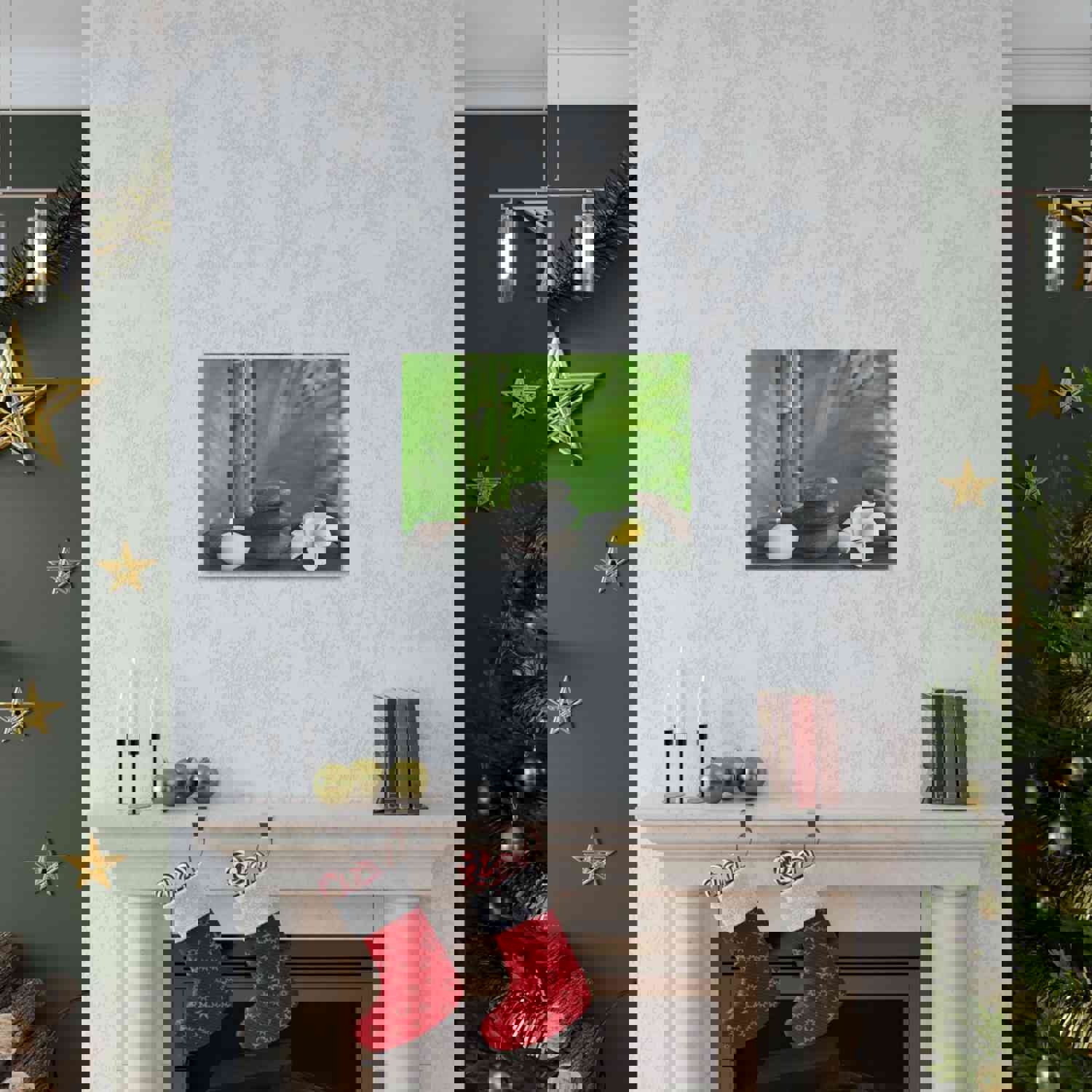 Stones on Table Forest Floral Nature Photography Canvas Wall Art - Ready-to-Hang Home Decor