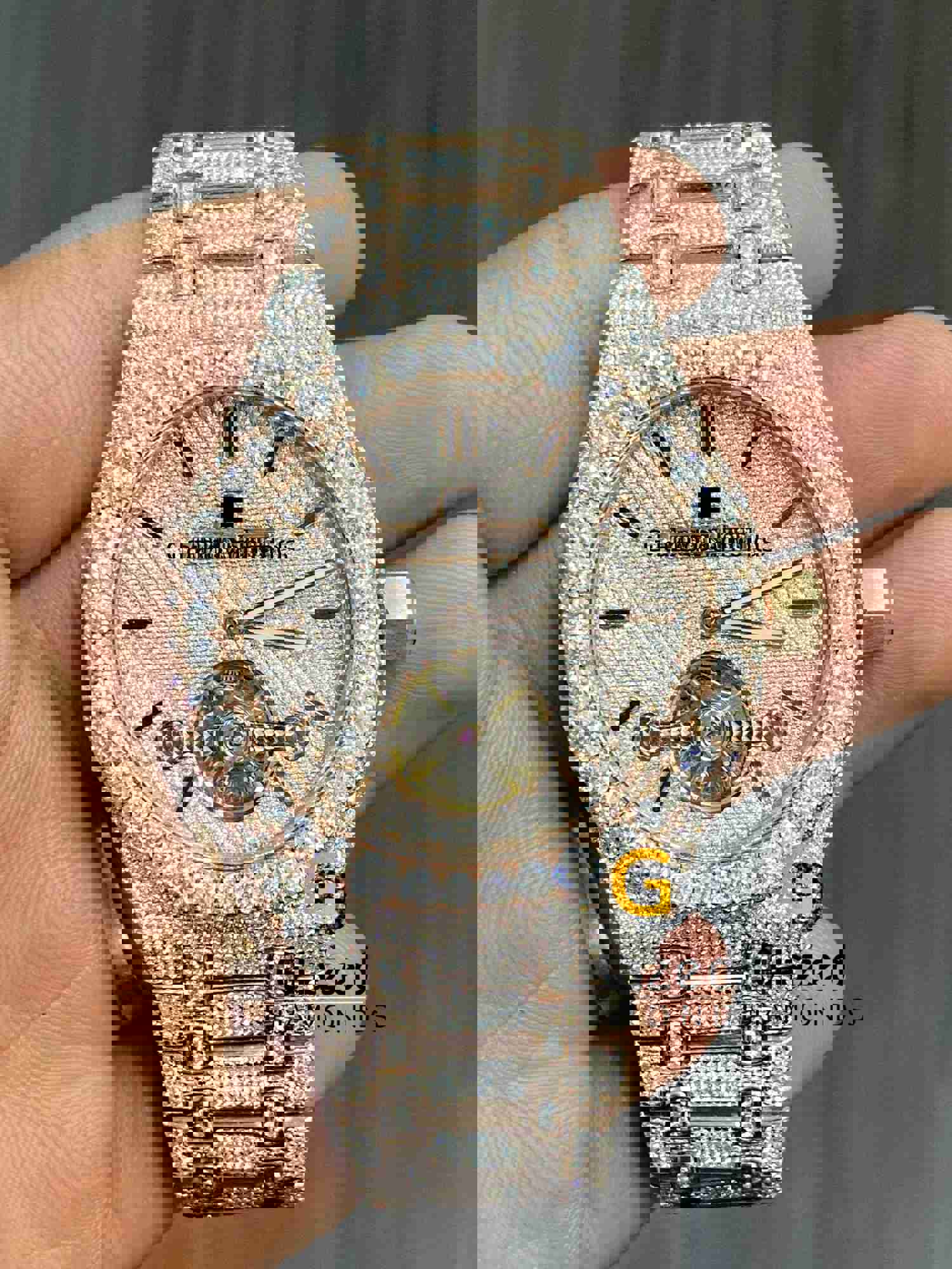 Fully Bust Down Diamond Studded Moissanite Watch with Watch Box & Bag