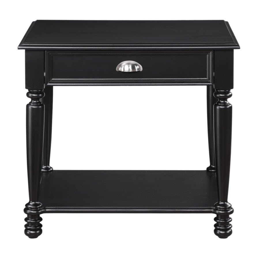 ZUN Classic Design Black Finish End Table with Drawer and Bottom Shelf
