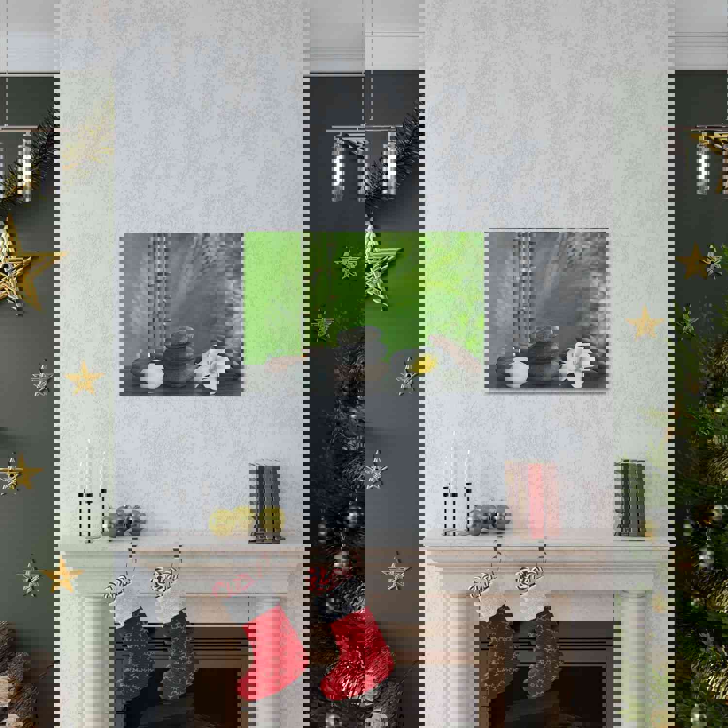 Stones on Table Forest Floral Nature Photography Canvas Wall Art - Ready-to-Hang Home Decor