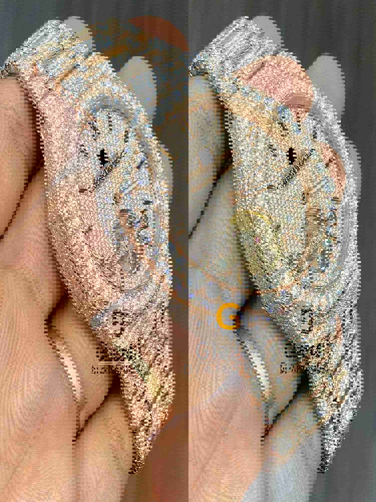 Fully Bust Down Diamond Studded Moissanite Watch with Watch Box & Bag