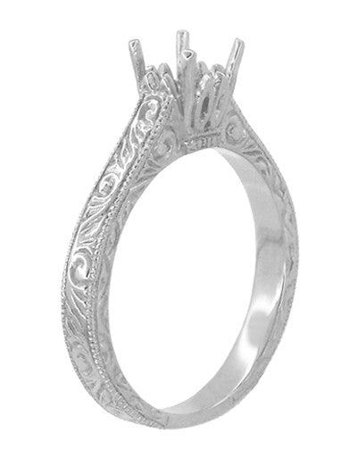 Art Deco 1/2 Carat Crown Scrolls Filigree Platinum Engagement Ring Setting