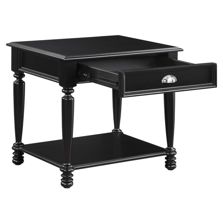 ZUN Classic Design Black Finish End Table with Drawer and Bottom Shelf