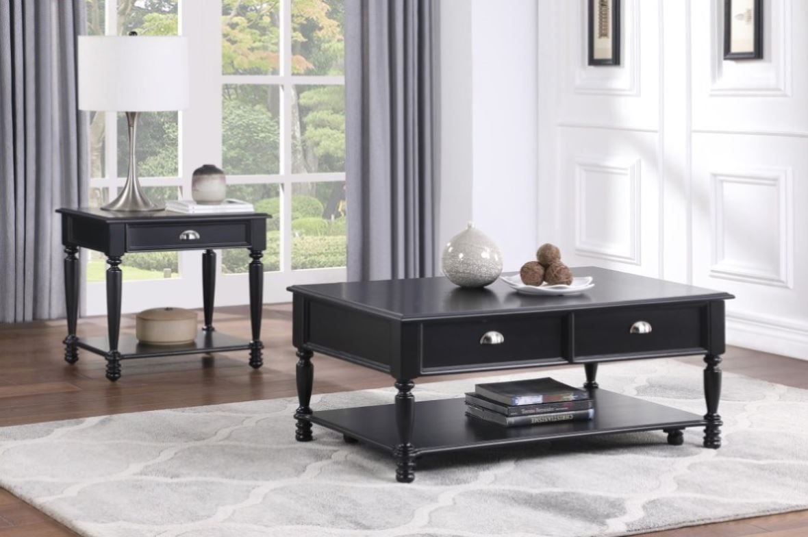 ZUN Classic Design Black Finish End Table with Drawer and Bottom Shelf