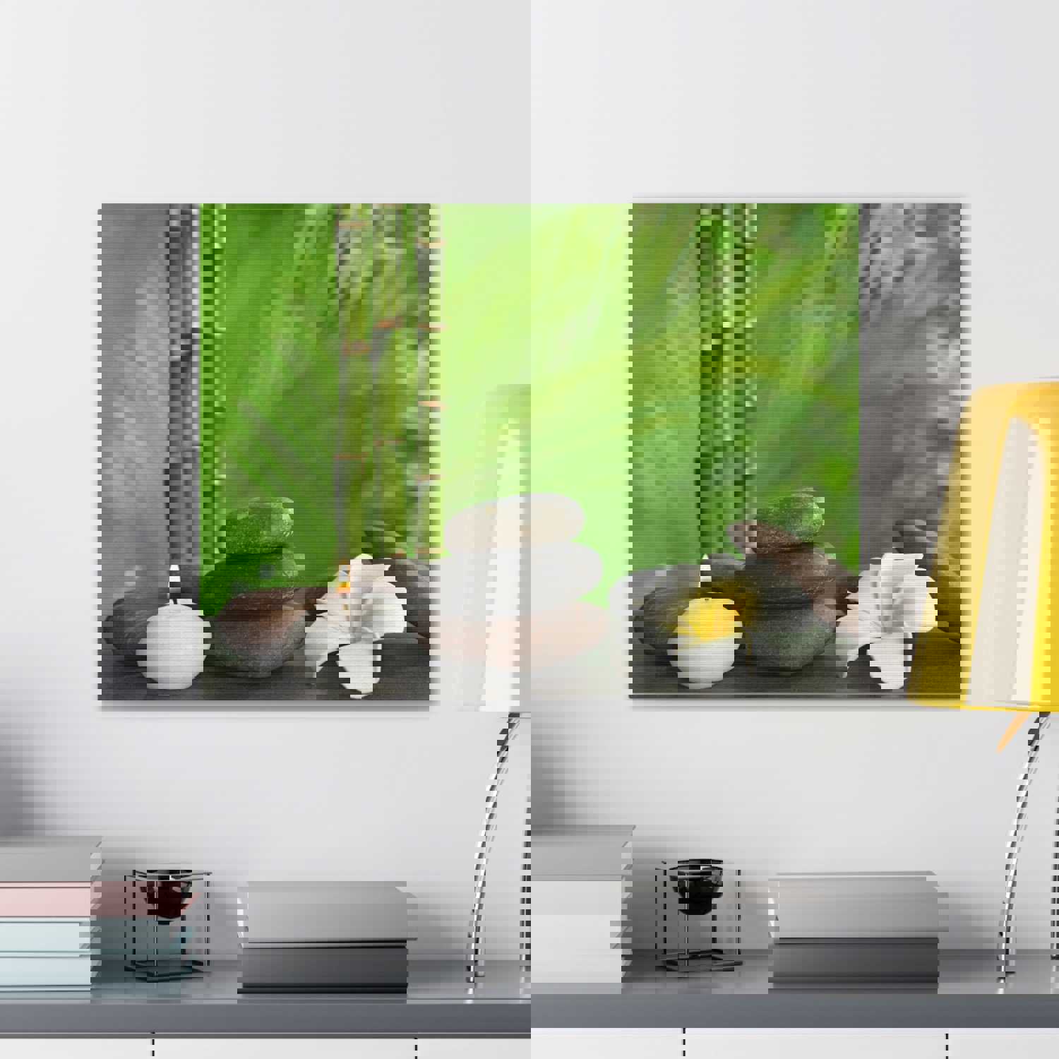 Stones on Table Forest Floral Nature Photography Canvas Wall Art - Ready-to-Hang Home Decor