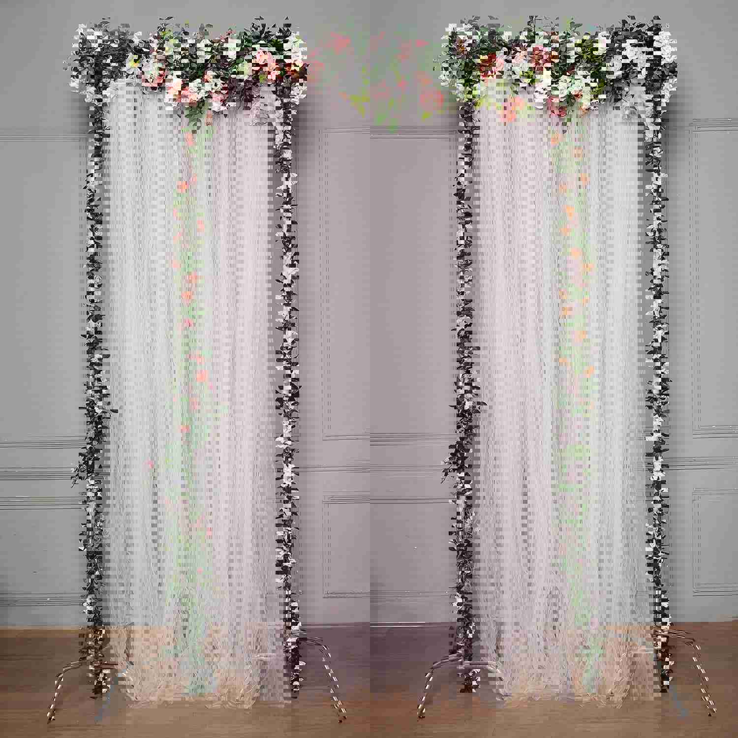 Reversible Sheer Tulle Satin Backdrop Curtain Panel with Rod Pocket - 5ft x 10ft