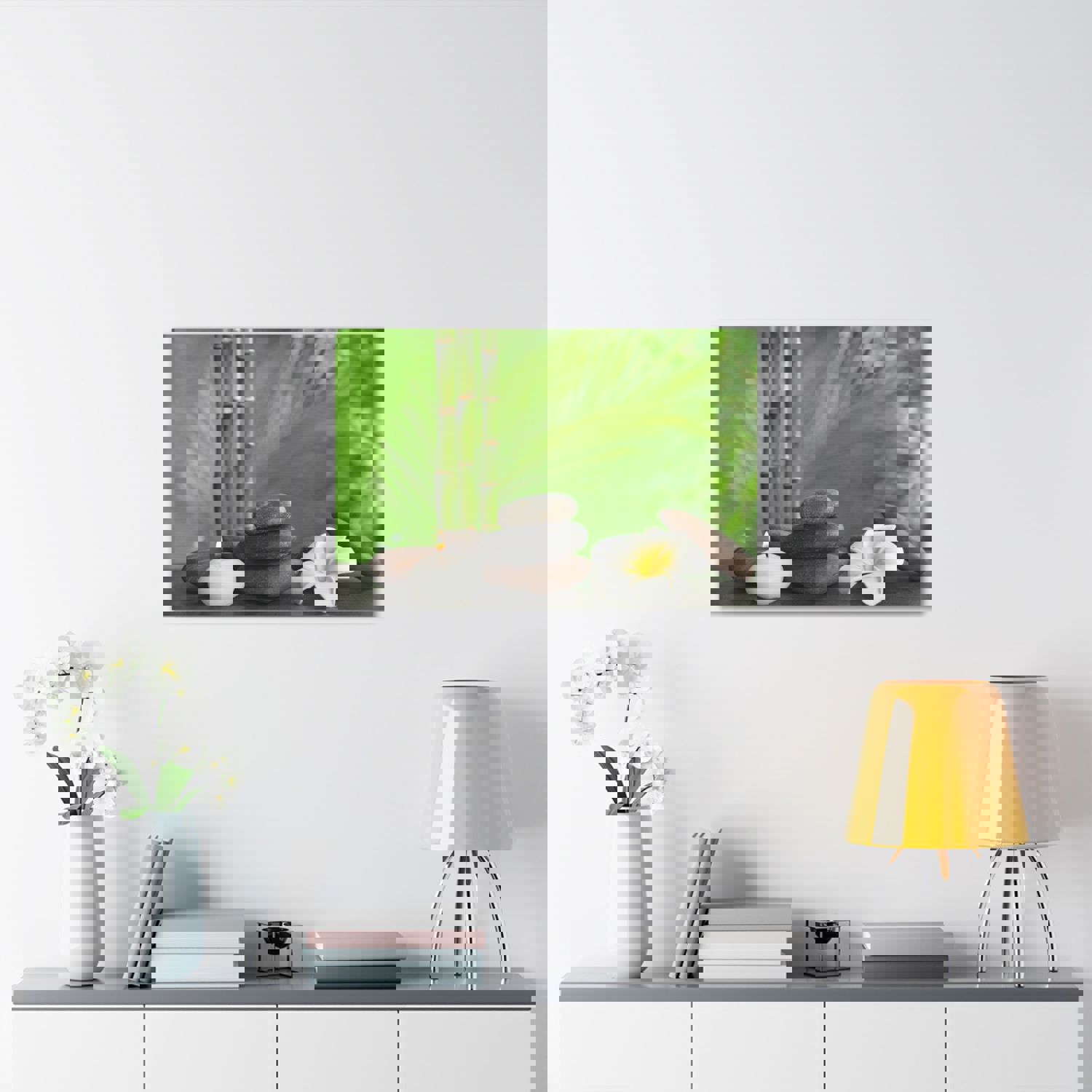 Stones on Table Forest Floral Nature Photography Canvas Wall Art - Ready-to-Hang Home Decor