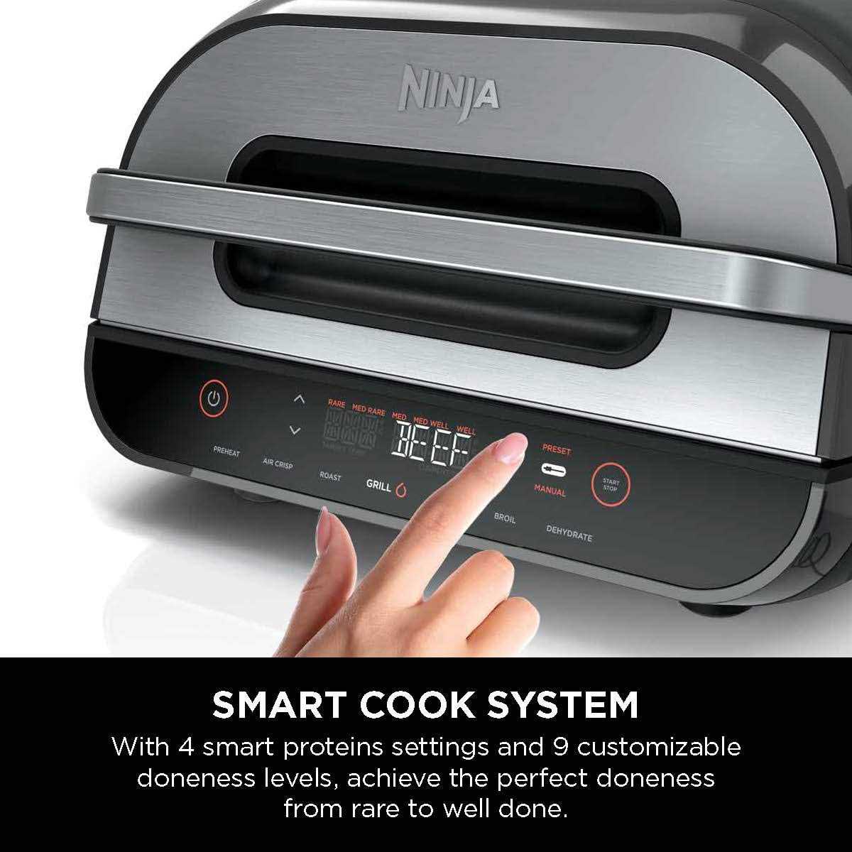 Ninja FG551 Foodi Smart XL 6-in-1 Indoor Grill with Air Fryer, Roast, Bake, Dehydrate, and Broil Functions