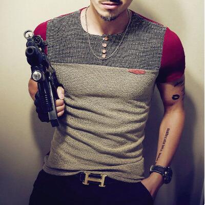 Summer Fashion Men's Patchwork Short Sleeve T-Shirt - Casual Slim Fit Hip-Hop Tee (5XL)