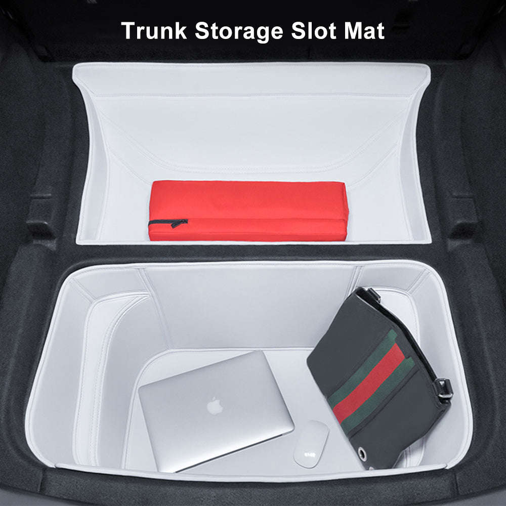 EVBASE Tesla Model 3/Y Trunk Frunk Mat - Durable Leather Carpet for White Interior Accessories