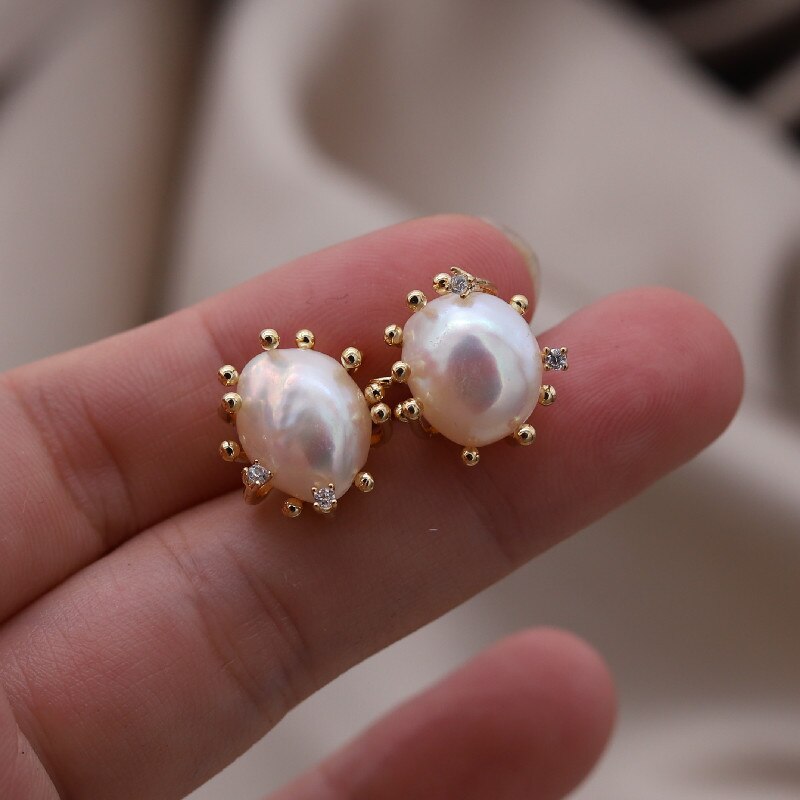 2022 Korea Jewelry Simple Paw 14K Gold Plated Natural Freshwater Pearl Earrings Elegant Womens Daily Accessories
