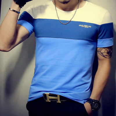 Summer Fashion Men's Patchwork Short Sleeve T-Shirt - Casual Slim Fit Hip-Hop Tee (5XL)