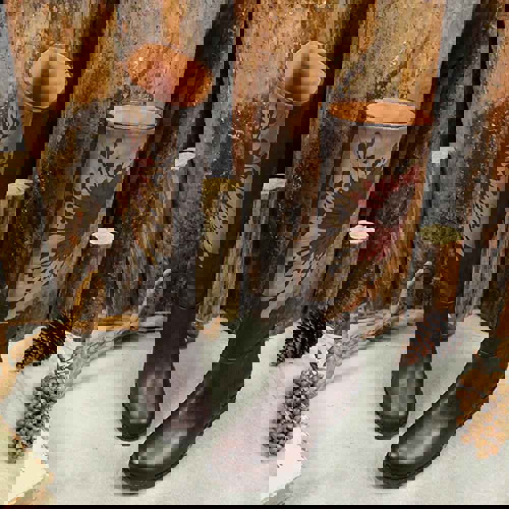 Handmade Leather Knee High Boots with Block Heel and Retro Flowers