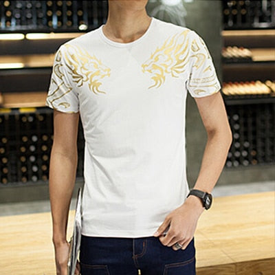 Summer Fashion Men's Patchwork Short Sleeve T-Shirt - Casual Slim Fit Hip-Hop Tee (5XL)