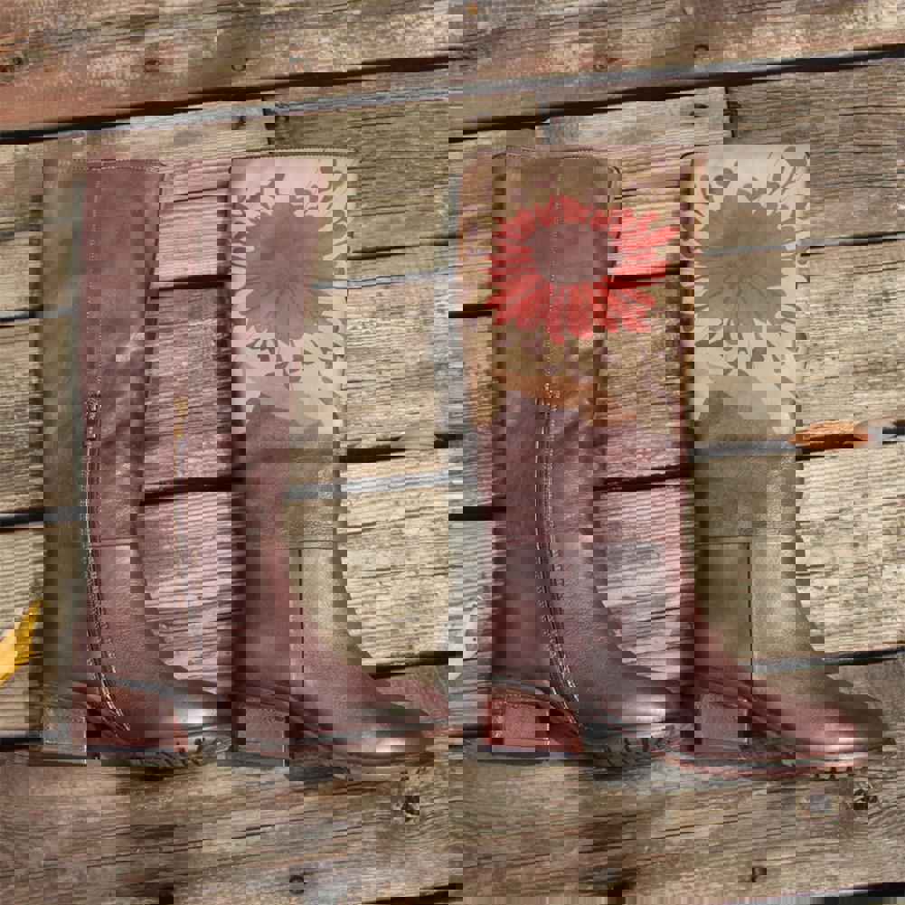 Handmade Leather Knee High Boots with Block Heel and Retro Flowers