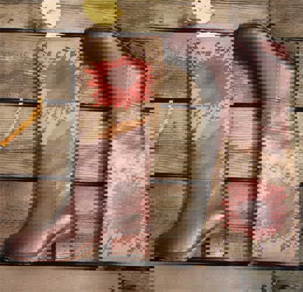 Handmade Leather Knee High Boots with Block Heel and Retro Flowers