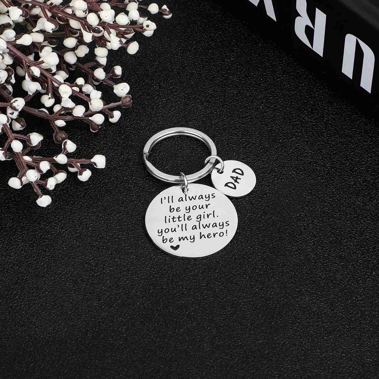 Father's Day Keychain Gift for Dad - 'You Will Always Be My Hero' Personalized Jewelry