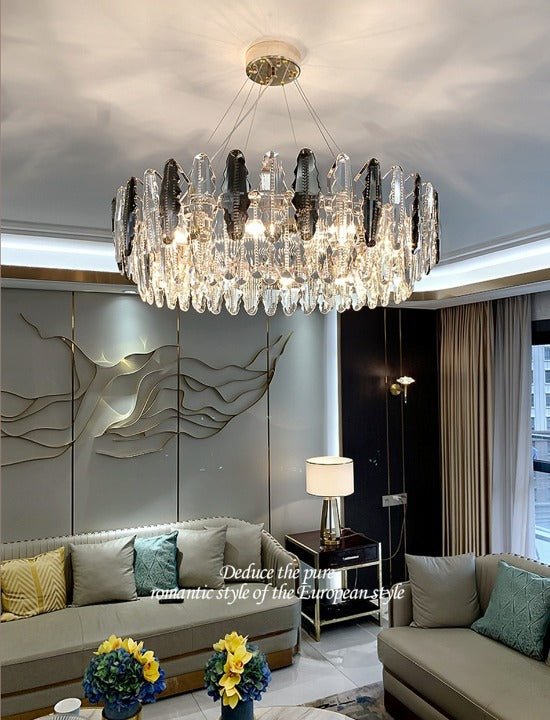 MIRODEMI® Drum Gold Crystal Shine Chandelier - Modern Luxury Lighting for Living Room & Kitchen