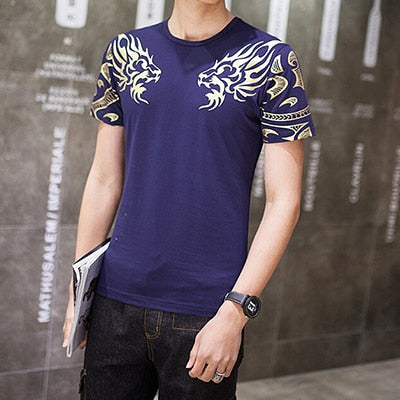 Summer Fashion Men's Patchwork Short Sleeve T-Shirt - Casual Slim Fit Hip-Hop Tee (5XL)