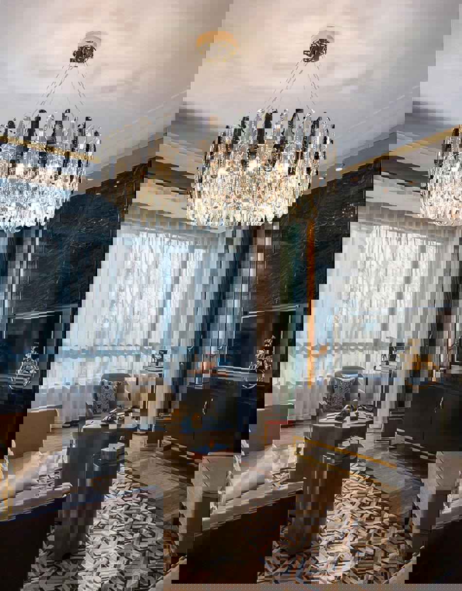 MIRODEMI® Drum Gold Crystal Shine Chandelier - Modern Luxury Lighting for Living Room & Kitchen