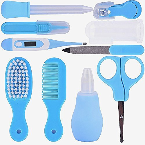 Baby Healthcare And Grooming Kit Set 10-Piece with Thermometer, Nail Care, and Hair Brush - Safe & Practical