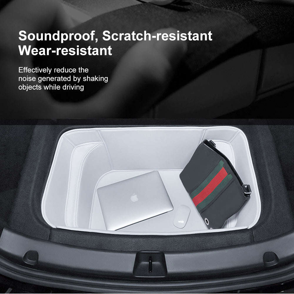 EVBASE Tesla Model 3/Y Trunk Frunk Mat - Durable Leather Carpet for White Interior Accessories