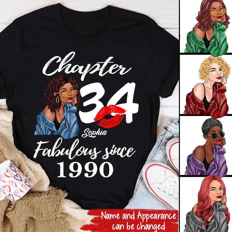 34th Birthday Shirts For Her - Personalized 1990 T-Shirt, 34 And Fabulous Gift Ideas