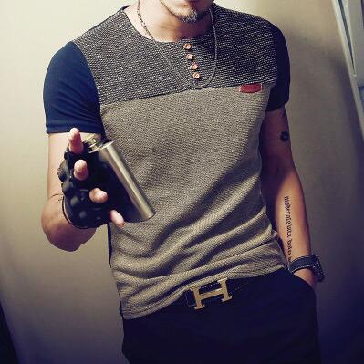 Summer Fashion Men's Patchwork Short Sleeve T-Shirt - Casual Slim Fit Hip-Hop Tee (5XL)