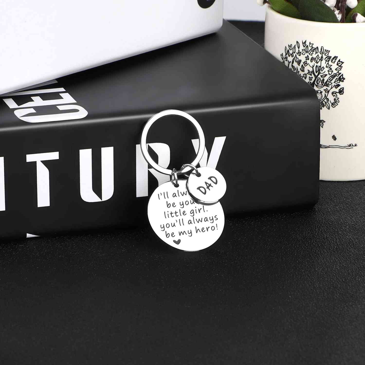 Father's Day Keychain Gift for Dad - 'You Will Always Be My Hero' Personalized Jewelry