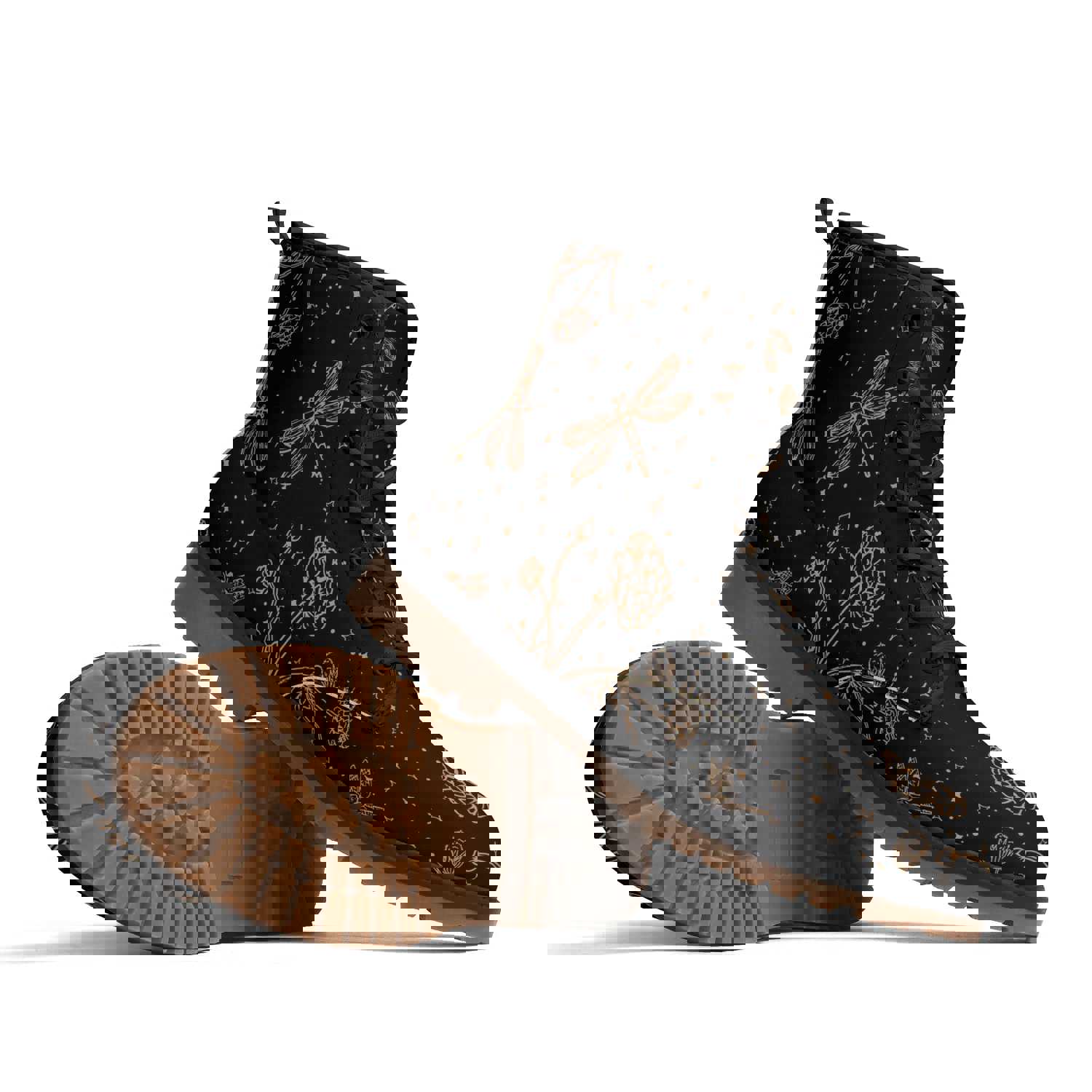 Dragonfly Flowers Women's Luxe Black Combat Boots