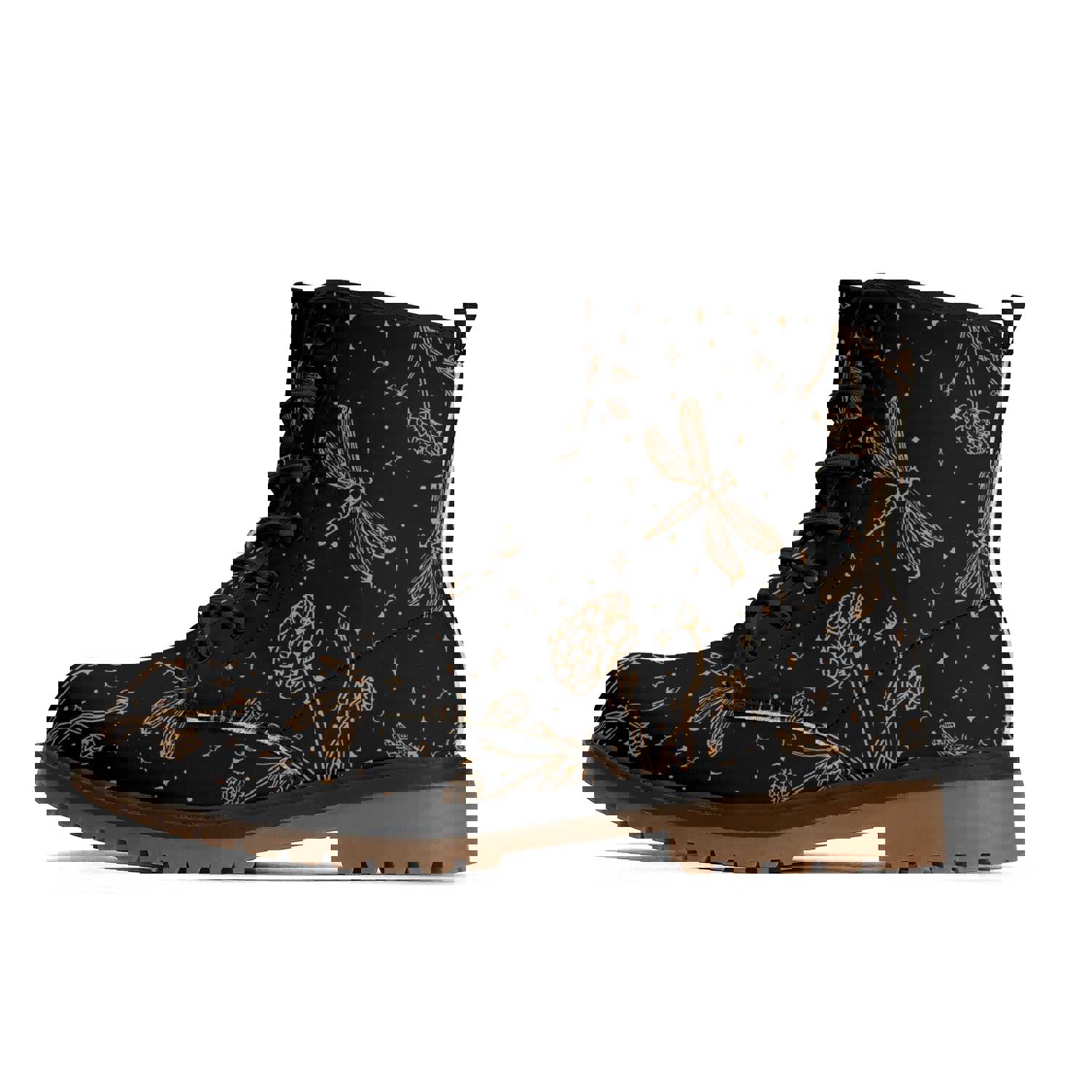 Dragonfly Flowers Women's Luxe Black Combat Boots