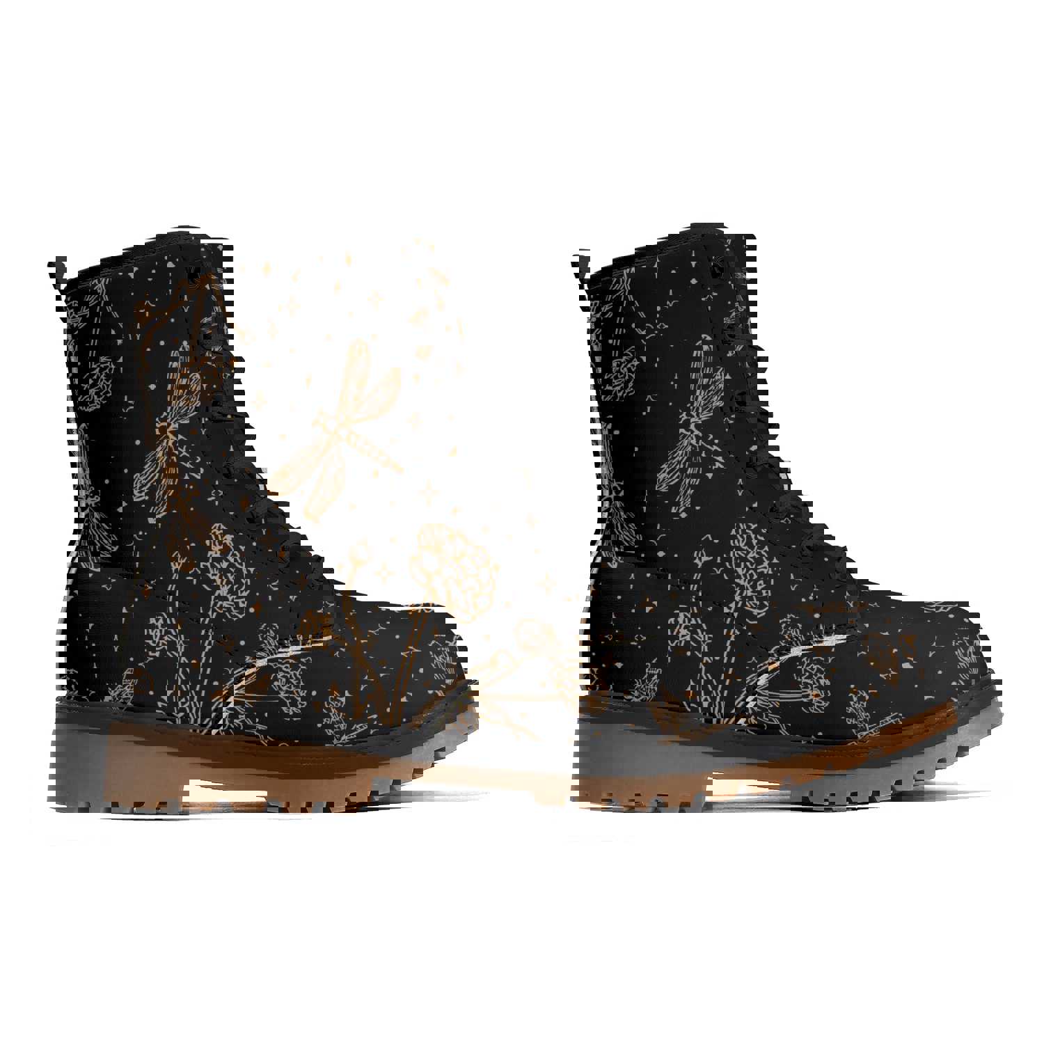 Dragonfly Flowers Women's Luxe Black Combat Boots