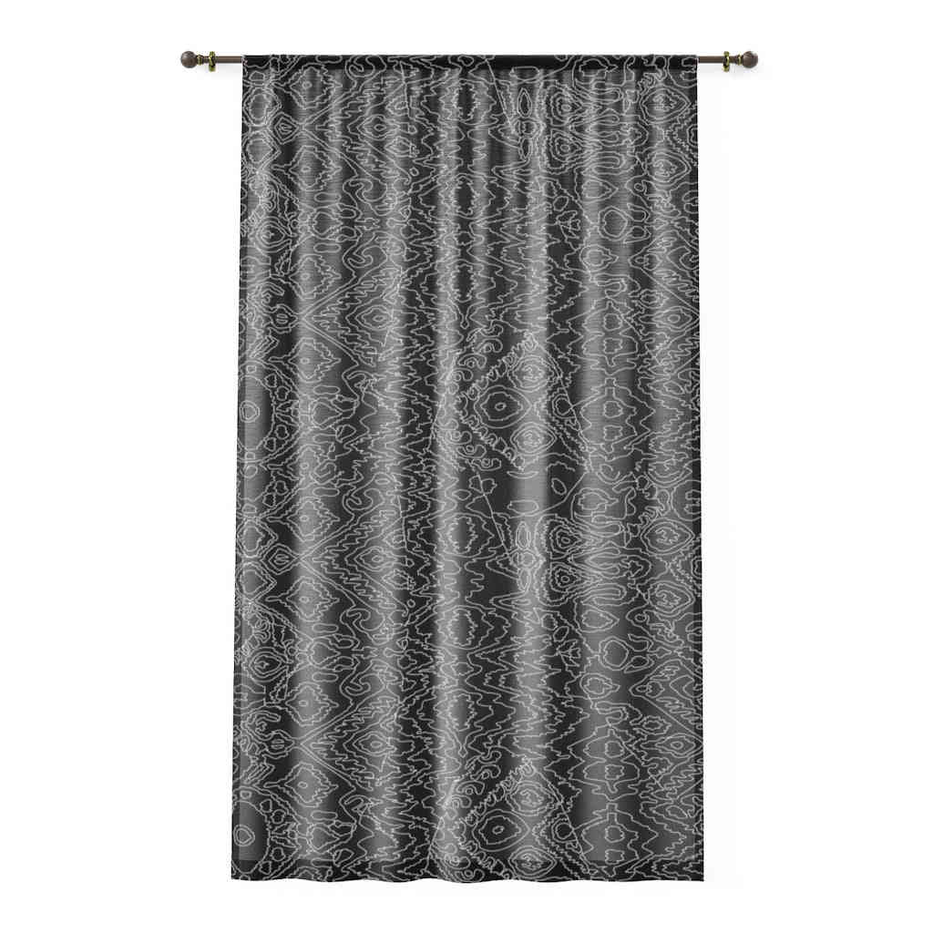 SQUIGLY WHITE ON BLACK - SHEER Window Curtain