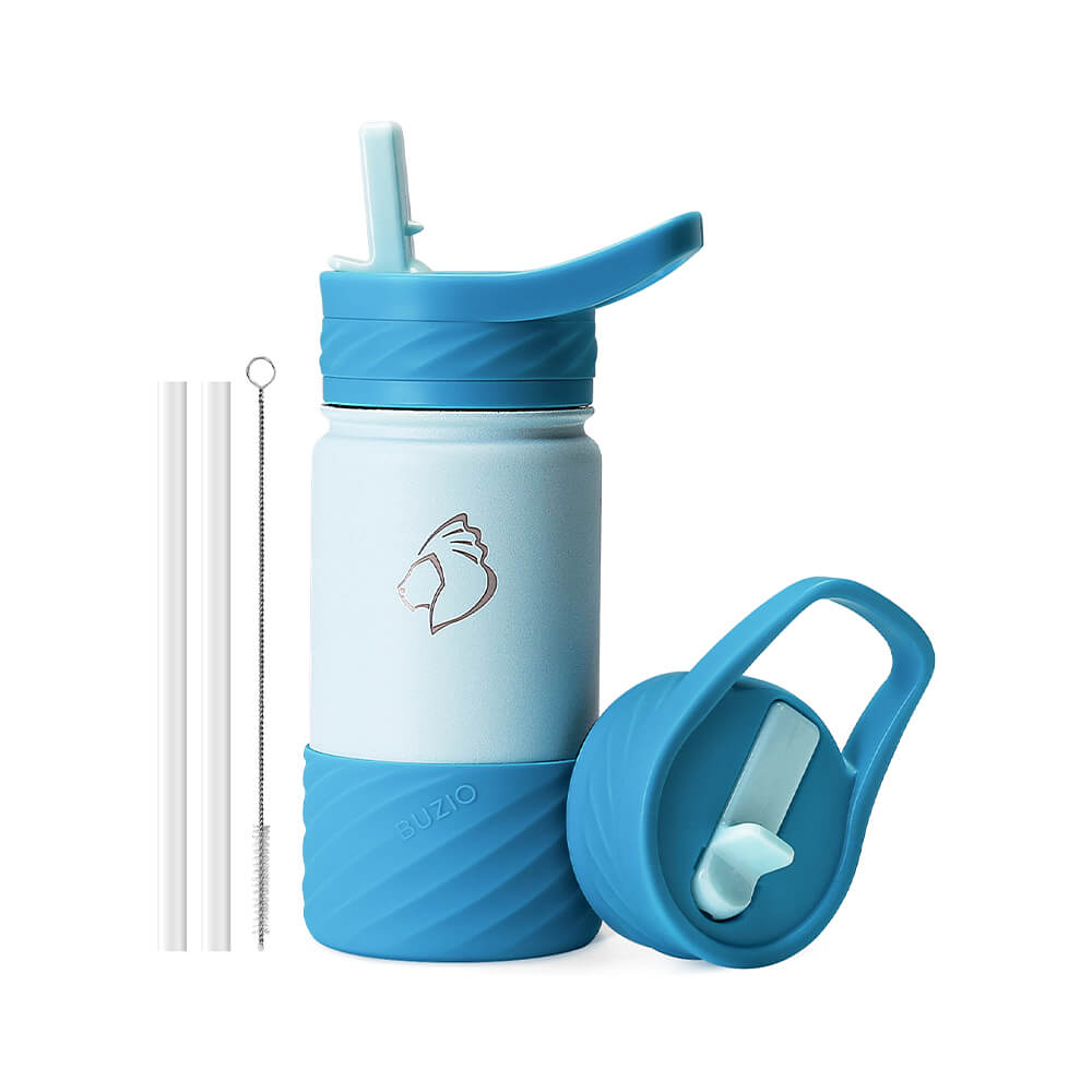 Straw Water Bottles with Boot and Stickers For Kids | Cerulean | 14oz