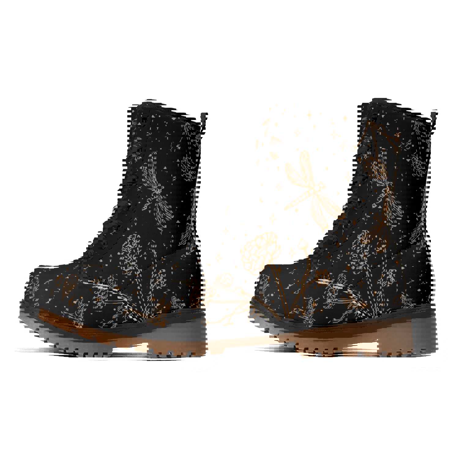 Dragonfly Flowers Women's Luxe Black Combat Boots
