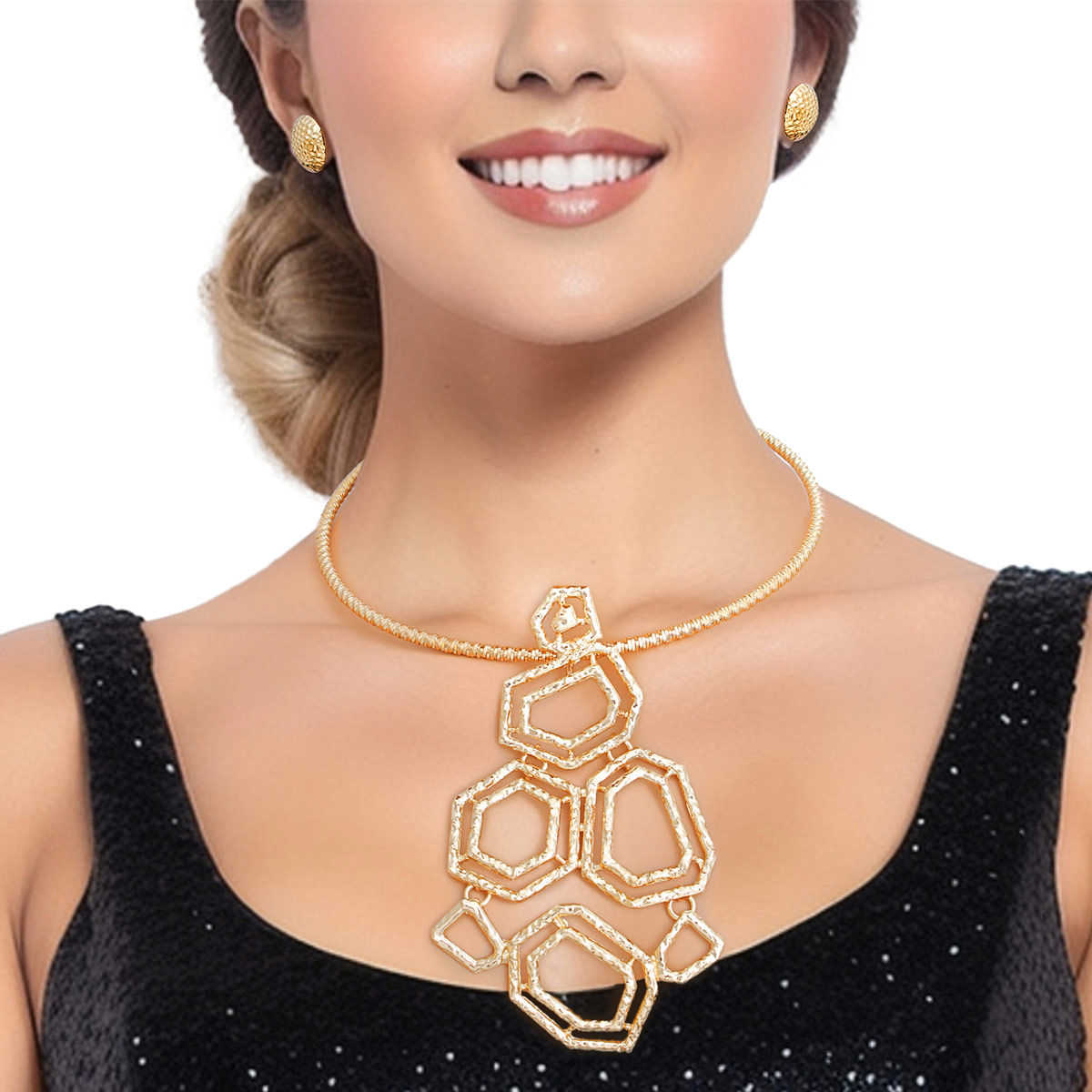 Gold Geometric Pendant Necklace Set for Women