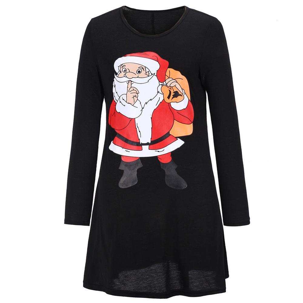 Fashion Christmas Family Outfits Long Sleeve Santa Claus Print Dresses