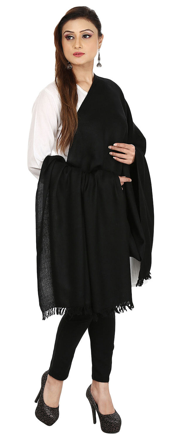 Solid Color Pure Wool Scarves for Women - Handmade in Kashmir (Black, 80 x 28 inches)
