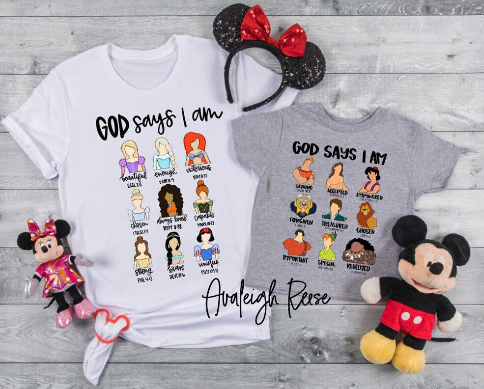 Disney Religious T-Shirt - God Says I Am, Faith Gift Shirt with Disney Princess Bible Verses