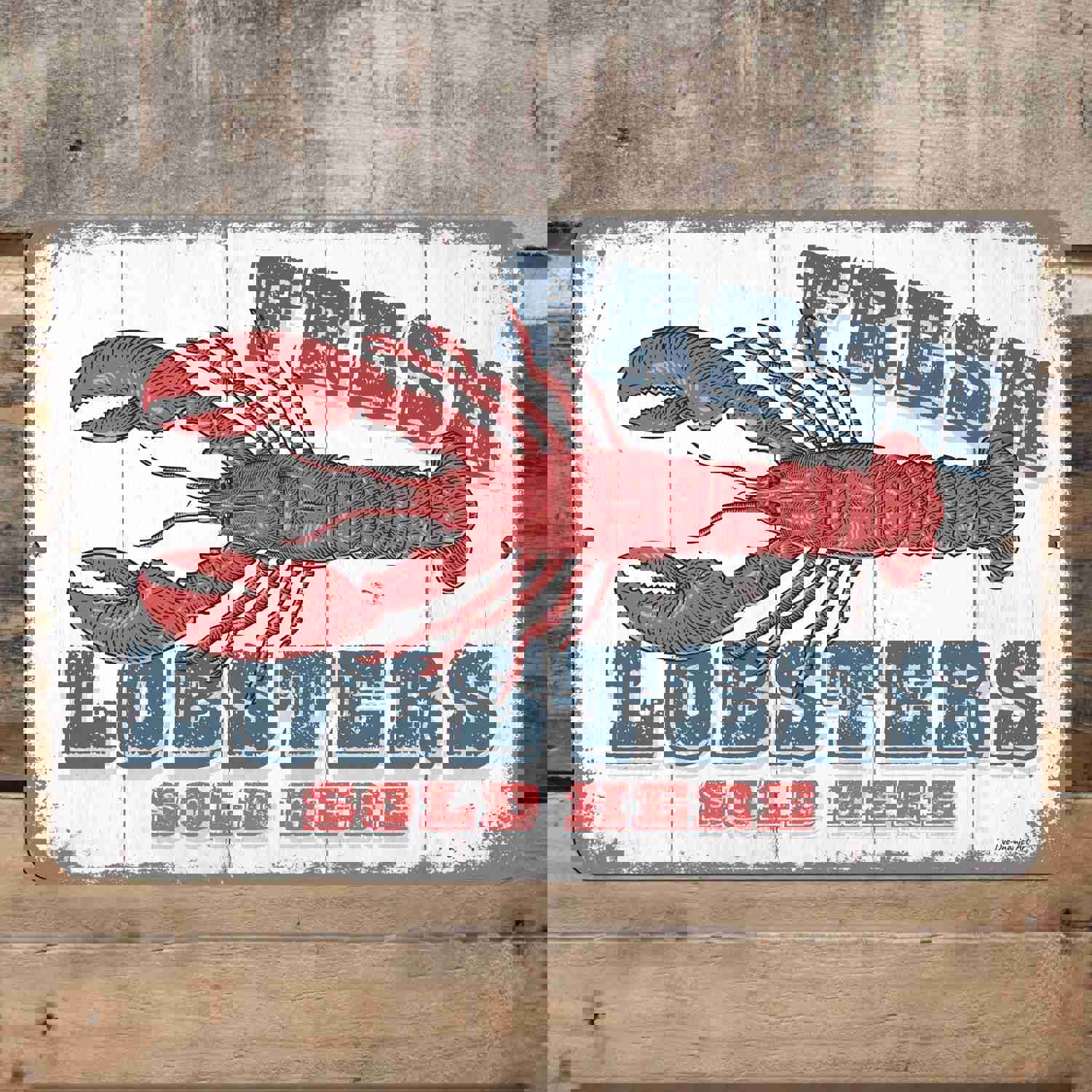 Vintage Aluminum Kitchen Sign - Fresh Lobsters Sold Here