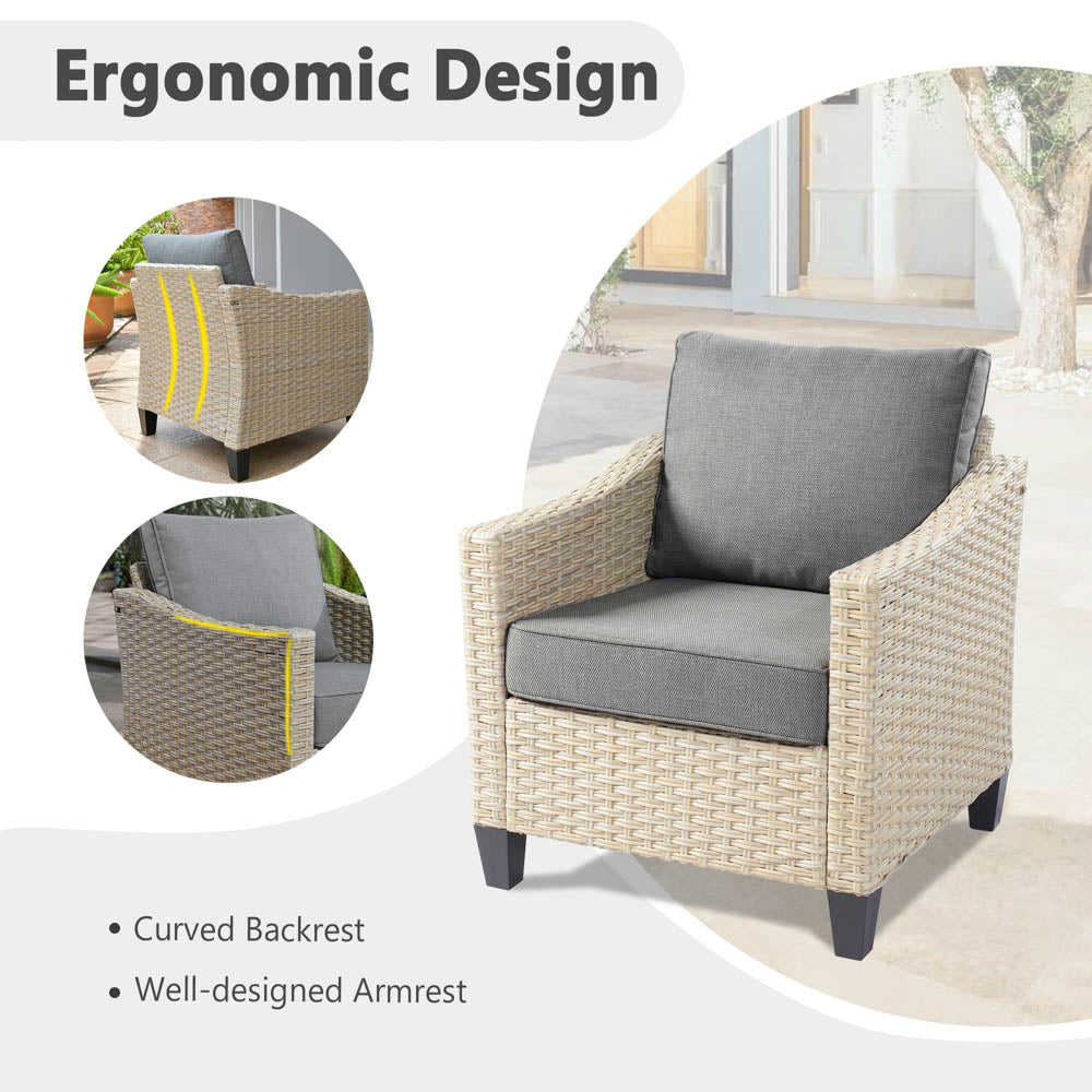 Ovios Athena Series 7-Piece Outdoor Patio Furniture Set with Swivel Chair & Fire Pit Table