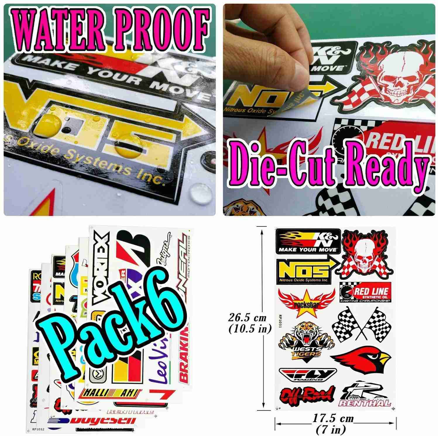 Auto Car Race Hot Rod Racer Vinyl Decal Stickers Pack of 6 for Kids, Adults, and Teens