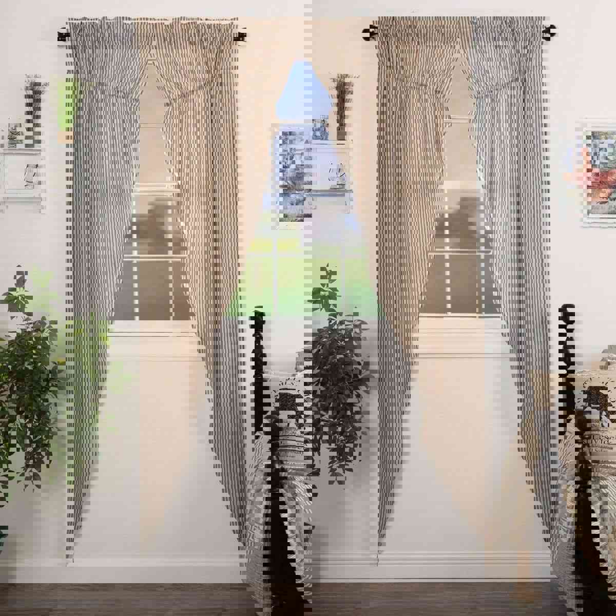 Sawyer Mill Charcoal Ticking Stripe Long Prairie Curtain